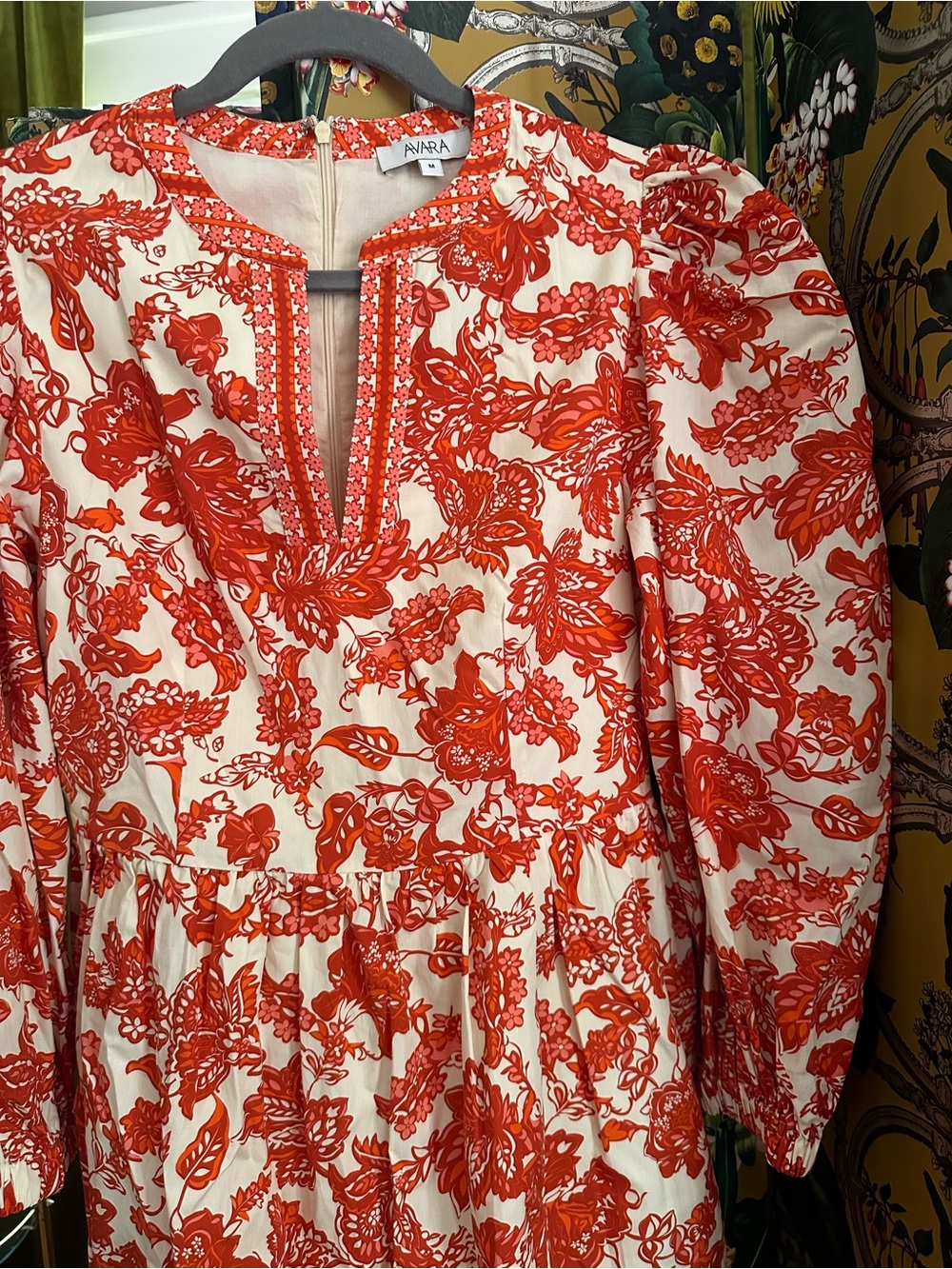 Women’s Orange Floral Long-Sleeve Mini Dress Avara - Picture 3 of 4